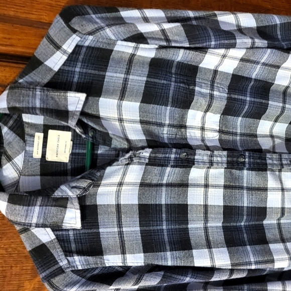 2 American Eagle Gray tones and White Plaid Shirt - Picture 5 of 15